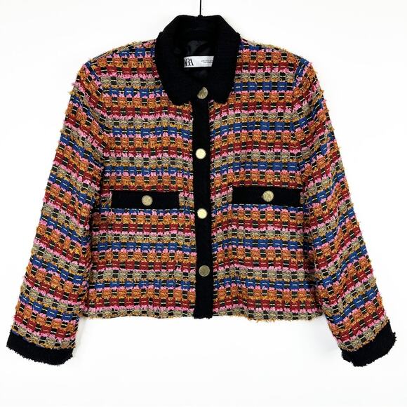 Zara Blogger Limited Edition Textured Tweed Multi Color Blazer Jacket. - Picture 8 of 16